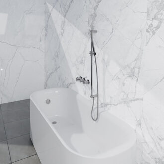 FortiFura Nebbio Badcombinatie-set - thermostaatkraan - glijstang met geïntegreerde wandaansluitbocht - gladde doucheslang - staaf handdouche - badvulcombinatie - chroom SW1183064 SW1111526 SW706209 SW496810 SW1108811 SW