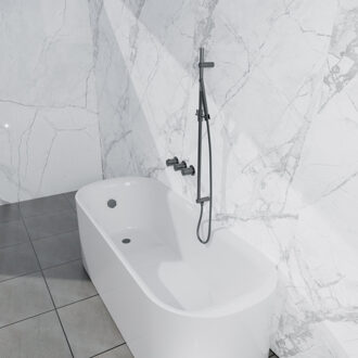 FortiFura Nebbio Badcombinatie-set - thermostaatkraan - glijstang met geïntegreerde wandaansluitbocht - gladde doucheslang - staaf handdouche - badvulcombinatie - geborsteld gunmetal PVD SW1183068 SW1111532 SW721165 SW766537 SW1108811 SW Gunmetal geborsteld (antrac