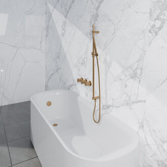FortiFura Nebbio Badcombinatie-set - thermostaatkraan - glijstang met geïntegreerde wandaansluitbocht - gladde doucheslang - staaf handdouche - badvulcombinatie - geborsteld messing PVD (goud) SW1183067 SW1111531 SW728176 SW720570 SW1108811SW1 Messing geborsteld (g