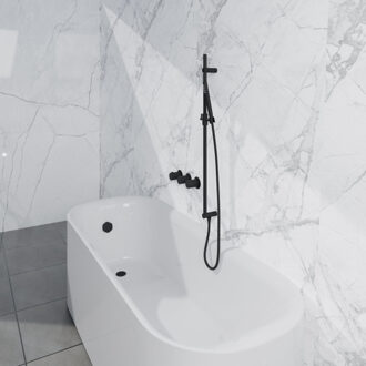 FortiFura Nebbio Badcombinatie-set - thermostaatkraan - glijstang met geïntegreerde wandaansluitbocht - gladde doucheslang - staaf handdouche - badvulcombinatie - mat zwart SW1183065 SW1111528 SW706210 SW496811 SW1108811 SW Zwart mat