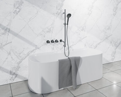 FortiFura Nebbio Badcombinatie-set - thermostaatkraan - glijstang met geïntegreerde wandaansluitbocht - metalen doucheslang - ronde handdouche - uitloop - gunmetal SW1183068 SW1111532 SW706207 SW799451 SW1183076 SW Gunmetal geborsteld (antraciet)