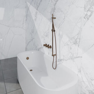 FortiFura Nebbio Badcombinatie-set - thermostaatkraan - glijstang met geïntegreerde wandaansluitbocht - metalen doucheslang - staaf handdouche - badvulcombinatie - geborsteld koper PVD (koper) SW1183069 SW1111533 SW970048 SW970046 SW1108811 SW Koper geborsteld