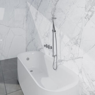 FortiFura Nebbio Badcombinatie-set - thermostaatkraan - glijstang met geïntegreerde wandaansluitbocht - metalen doucheslang - staaf handdouche - badvulcombinatie - geborsteld RVS PVD (RVS) SW1183066 SW1111529 SW706208 SW496812 SW1108811 SW RVS geborsteld