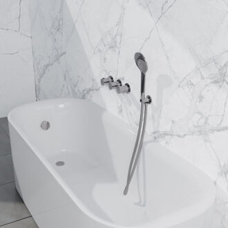 FortiFura Nebbio Badcombinatie-set - thermostaatkraan - wandaansluitbocht met handdouchehouder - gladde doucheslang - ronde handdouche - badvulcombinatie - chroom SW1183064 SW1183076 SW1183077 SW542643 SW706209 SW