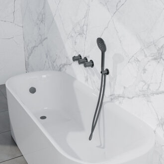 FortiFura Nebbio Badcombinatie-set - thermostaatkraan - wandaansluitbocht met handdouchehouder - gladde doucheslang - ronde handdouche - badvulcombinatie - geborsteld gunmetal PVD SW1183068 SW1183076 SW1183081 SW766536 SW721165 SW Gunmetal geborsteld (antraciet)