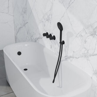 FortiFura Nebbio Badcombinatie-set - thermostaatkraan - wandaansluitbocht met handdouchehouder - gladde doucheslang - ronde handdouche - badvulcombinatie - mat zwart SW1183065 SW1183076 SW1183078 SW542644 SW706210 SW Zwart mat