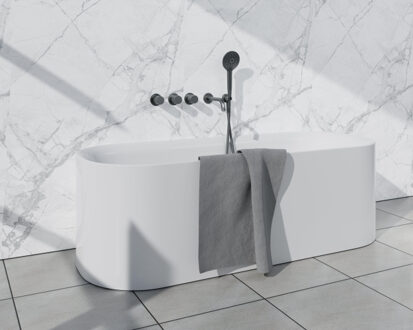 FortiFura Nebbio Badcombinatie-set - thermostaatkraan - wandaansluitbocht met handdouchehouder - gladde doucheslang - ronde handdouche - uitloop - gunmetal SW1183068 2x SW1183076 2x SW1183081 SW766536 SW721 Gunmetal geborsteld (antraciet)