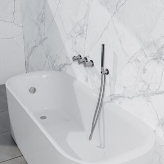 FortiFura Nebbio Badcombinatie-set - thermostaatkraan - wandaansluitbocht met handdouchehouder - gladde doucheslang - staaf handdouche - badvulcombinatie - chroom SW1183064 SW1183076 SW1183077 SW542643 SW706209 SW