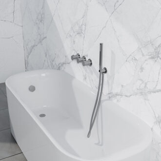 FortiFura Nebbio Badcombinatie-set - thermostaatkraan - wandaansluitbocht met handdouchehouder - gladde doucheslang - staaf handdouche - badvulcombinatie - geborsteld RVS PVD (RVS) SW1183066 SW1183076 SW1183079 SW542645 SW728177 SW RVS geborsteld