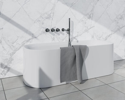 FortiFura Nebbio Badcombinatie-set - thermostaatkraan - wandaansluitbocht met handdouchehouder- gladde doucheslang - staaf handdouche - uitloop - gunmetal SW1183068 2x SW1183076 2x SW1183081 SW766536 SW721 Gunmetal geborsteld (antraciet)