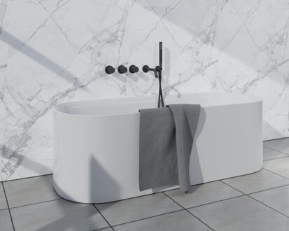 FortiFura Nebbio Badcombinatie-set - thermostaatkraan - wandaansluitbocht met handdouchehouder- gladde doucheslang - staaf handdouche - uitloop - mat zwart SW1183065 SW1183076 SW1183078 SW542644 SW706210 SW Zwart mat