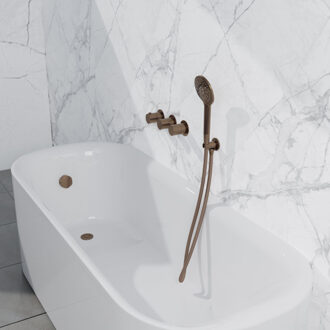 FortiFura Nebbio Badcombinatie-set - thermostaatkraan - wandaansluitbocht met handdouchehouder - metalen doucheslang - ronde handdouche - badvulcombinatie - geborsteld koper PVD (koper) SW1183069 SW1183076 SW1183082 SW970045 SW970048 SW Koper geborsteld