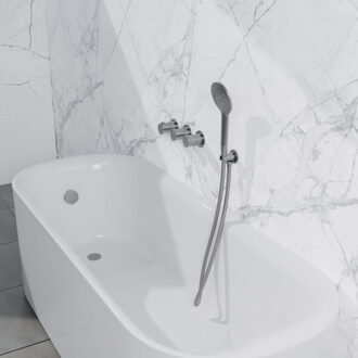 FortiFura Nebbio Badcombinatie-set - thermostaatkraan - wandaansluitbocht met handdouchehouder - metalen doucheslang - ronde handdouche - badvulcombinatie - geborsteld RVS PVD (RVS) SW1183066 SW1183076 SW1183079 SW542645 SW706208 SW RVS geborsteld