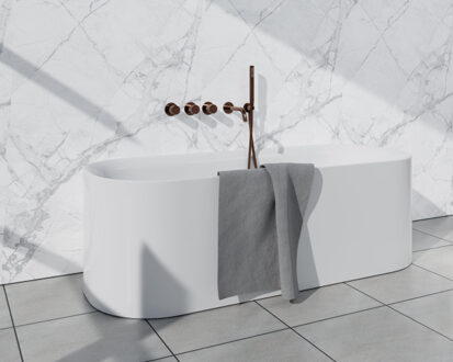 FortiFura Nebbio Badcombinatie-set - thermostaatkraan - wandaansluitbocht met handdouchehouder - metalen doucheslang - staaf handdouche - uitloop - geborsteld koper PVD (koper) SW1183069 2x SW1183076 2x SW1183082 SW970045 SW970 Koper geborsteld