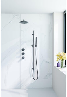 FortiFura Nebbio Regendoucheset - inbouwkraan - inbouwdeel - glijstang - doucheslang metaal - staaf handdouche - 35cm wandarm - 30cm ronde hoofddouche - zwart mat SW1183065 SW1111528 SW706203 SW496811 SW720560 SW1