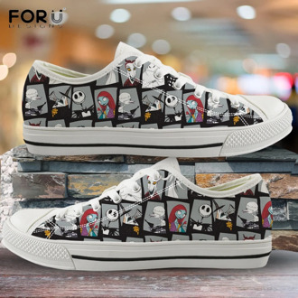 FORUDESIGNS The Nightmare Before Christmas Pattern Woman Low Top Canvas Shoes Spring/Autumn Sneakers Women Light Ladies Shoes