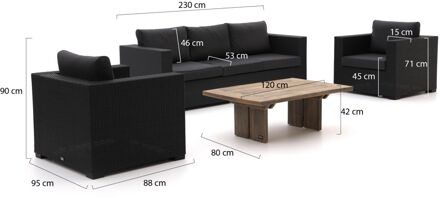 Forza Giotto/ROUGH-L 120cm stoel-bank loungeset 4 delig - Laagste prijsgarantie! Bruin