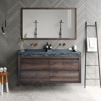 Forzalaqua Badkamermeubelset Forzalaqua Palermo Doppio Graniet Gela 2.0 Charcoal 140 cm Met Spiegel Met 2 Kraangaten