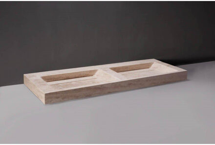 Forzalaqua Bellezza Doppio wastafel 140.5x51.5x9cm Rechthoek 0 kraangaten 2 wasbakken Natuursteen Travertin gezoet 100348