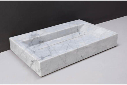 Forzalaqua Bellezza wastafel 60x40x9cm Rechthoek 0 kraangaten Natuursteen Carrara gepolijst 100459 Carrara Gepolijst (Grijs)