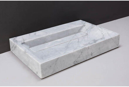 Forzalaqua Bellezza wastafel 60x40x9cm Rechthoek 1 kraangat Natuursteen Carrara gepolijst 100460 Carrara Gepolijst (Grijs)