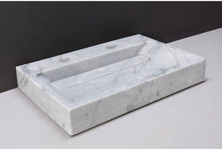 Forzalaqua Bellezza wastafel 80.5x51.5x9cm rechthoek 1 wasbak 2 kraangaten carrara gepolijst marmer