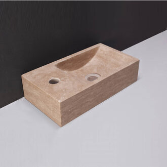 Forzalaqua Fontein Forzalaqua Venentia Travertin Gezoet Met Kraangat Links 40x22x10 cm Beige