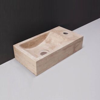 Forzalaqua Fontein Forzalaqua Venentia Travertin Gezoet Met Kraangat Rechts 40x22x10 cm Beige