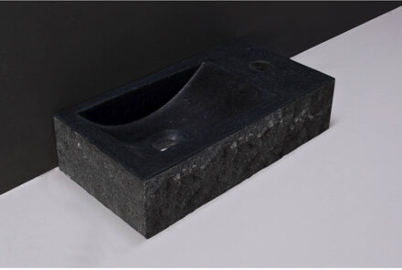 Forzalaqua Fontein Forzalaqua Venetia Graniet Gezoet En Gekapt Zonder Kraangat Rechts 40x22x10 cm Zwart