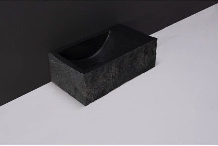 Forzalaqua Fontein Forzalaqua Venetia XS Graniet Gezoet Gekapt Zonder Kraangat Rechts 29x16x10 cm Zwart