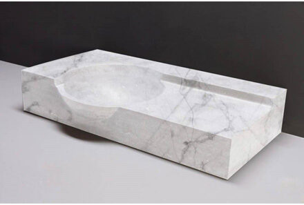 Forzalaqua Laguna wastafel 80x40x12cm Rechthoek 0 kraangaten Natuursteen Carrara gepolijst 100489 Carrara Gepolijst (Grijs)