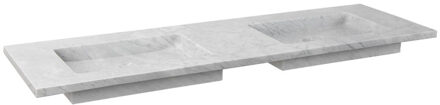 Forzalaqua Nova wastafel 140.5x51.5x9.5cm Rechthoek 2 kraangaten 2 wasbakken Natuursteen Carrara gepolijst 8010836 Carrara Gepolijst (Grijs)