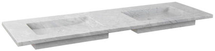 Forzalaqua Nova wastafel 140.5x51.5x9.5cm Rechthoek 2 kraangaten 2 wasbakken Natuursteen Carrara gepolijst 8010836 Carrara Gepolijst (Grijs)