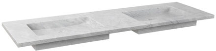 Forzalaqua Nova wastafel 160.5x51.5x9.5cm Rechthoek 2 kraangaten 2 wasbakken Natuursteen Carrara gepolijst 8010838 Carrara Gepolijst (Grijs)