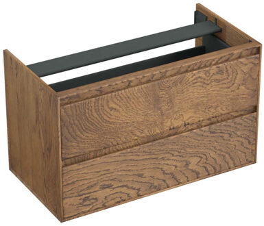 Forzalaqua Onderkast Forzalaqua Reno 100x51x60 Cm 2 Lades Softclose Eiken Castle Brown Bruin