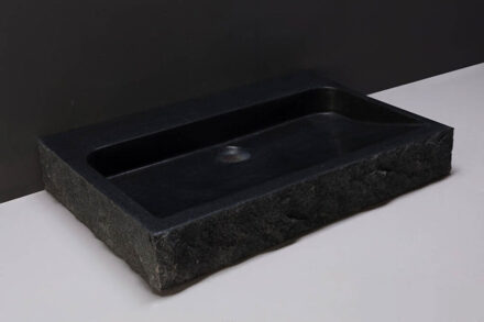 Forzalaqua Palermo Wastafel 80.5x51.5x9cm 1 wasbak Graniet Gezoet Gekapt Antraciet 1 krgat