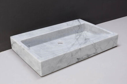 Forzalaqua Palermo wastafel 80.5x51.5x9cm Rechthoek 0 kraangaten Natuursteen Carrara gepolijst 100474 Carrara Gepolijst (Grijs)