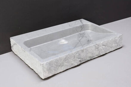 Forzalaqua Palermo wastafel 80.5x51.5x9cm Rechthoek 0 kraangaten Natuursteen Carrara gepolijst 100495 Carrara Gepolijst (Grijs)