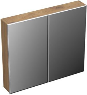 Forzalaqua Spiegelkast Forzalaqua Uni 80x12.5x68.8 Cm 2 Deuren Tweezijdig Spiegel Eiken Oyster Bruin