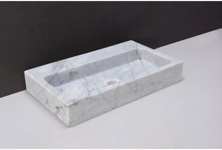 Forzalaqua Taranto wastafel 50x30x8cm Rechthoek 1 kraangat Natuursteen Carrara gepolijst 100492 Carrara Gepolijst (Grijs)