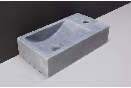 Forzalaqua Venetia fontein 40x22x10cm RECHTHOEK kraangat rechts Marmer cloudy wit