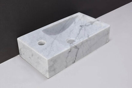 Forzalaqua Venetia fonteinbak 40x22x10cm wasbak rechts 1 kraangat links Natuursteen Carrara gepolijst 100431 Carrara Gepolijst (Grijs)