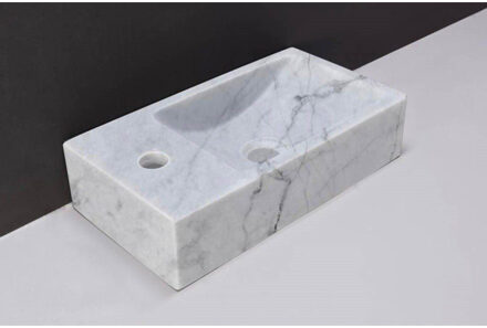 Forzalaqua Venetia fonteinbak 40x22x10cm wasbak rechts 1 kraangat links Natuursteen Carrara gepolijst 100431 Carrara Gepolijst (Grijs)