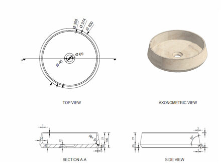 Forzalaqua Waskom Forzalaqua Monti 40x40x10 cm Gezoet Travertin Beige