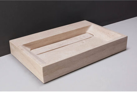 Forzalaqua Wastafel Forzalaqua Bellezza Travertin Gezoet 80,5x51,5x9 cm 2 Kraangaten Beige