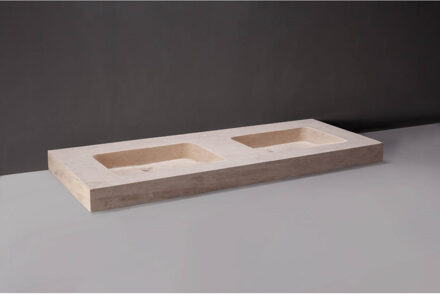 Forzalaqua Wastafel Forzalaqua Napoli Travertin Gezoet 160x60x9 cm 2 Kraangaten Beige