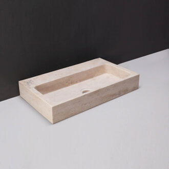 Forzalaqua Wastafel Forzalaqua Taranto Travertin Gezoet Gebrand Met Kraangat Beige 50x30x8 cm Creme
