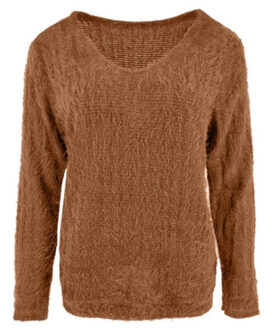 Fos trui bella chenille camel - maat XL Bruin