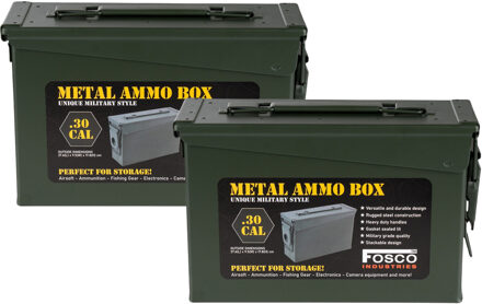 Fosco Industries Decoratie opberg box - 2x - munitiekist - groen - 28 x 10 cm - opbergkist