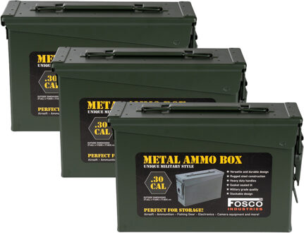Fosco Industries Decoratie opberg box - 3x - munitiekist - groen - 28 x 10 cm - opbergkist